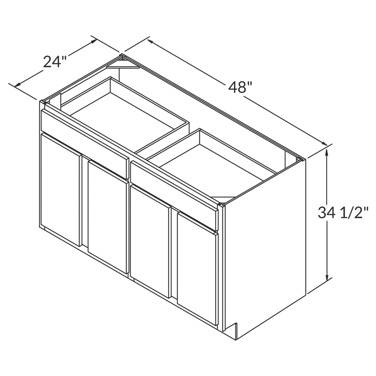 Cubitac Prestige Dover Cafe Base 48"W Assembled Cabinet Wireframe