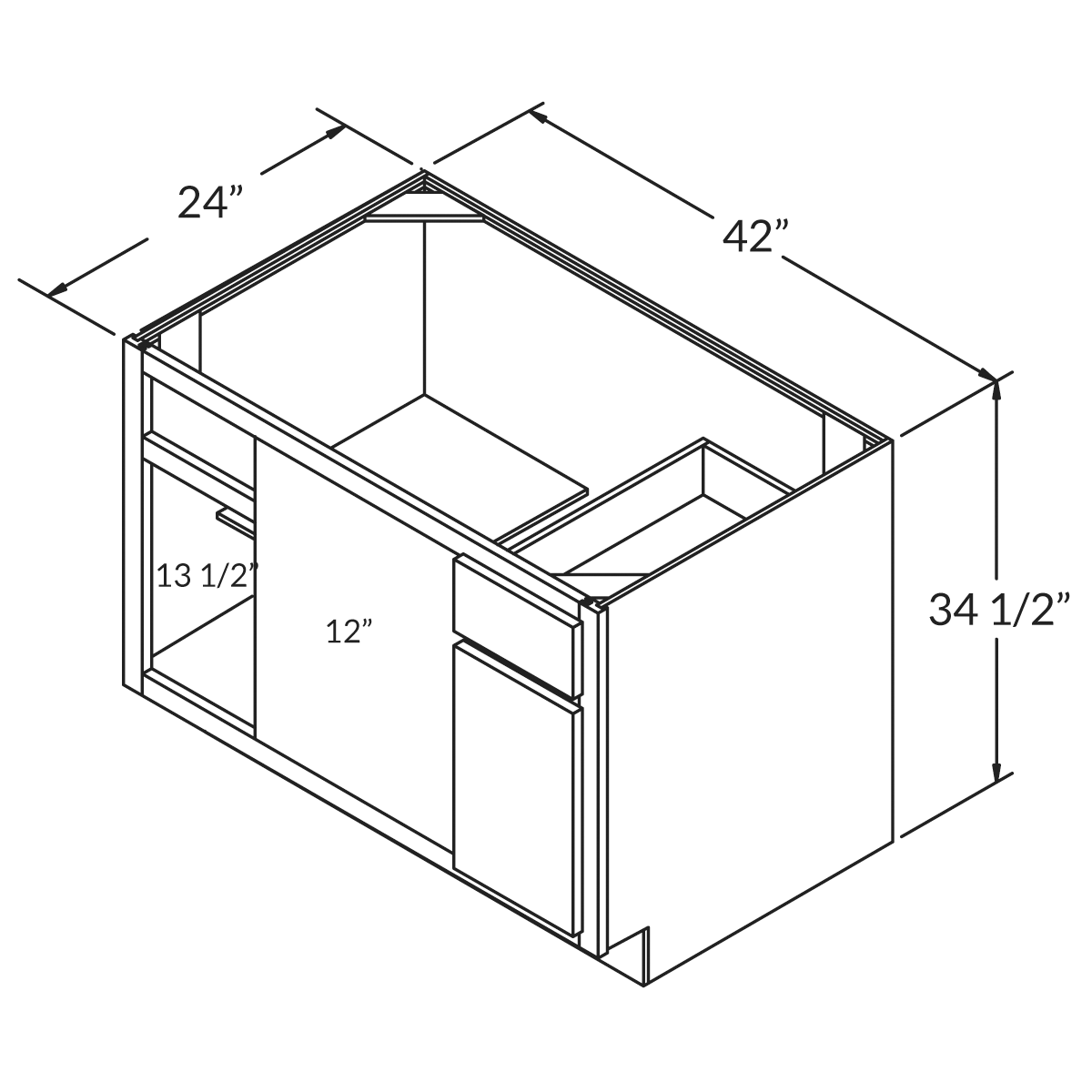 Cubitac Imperial Madison Midnight Blind Corner Base 42"D Assembled Cabinet Wireframe