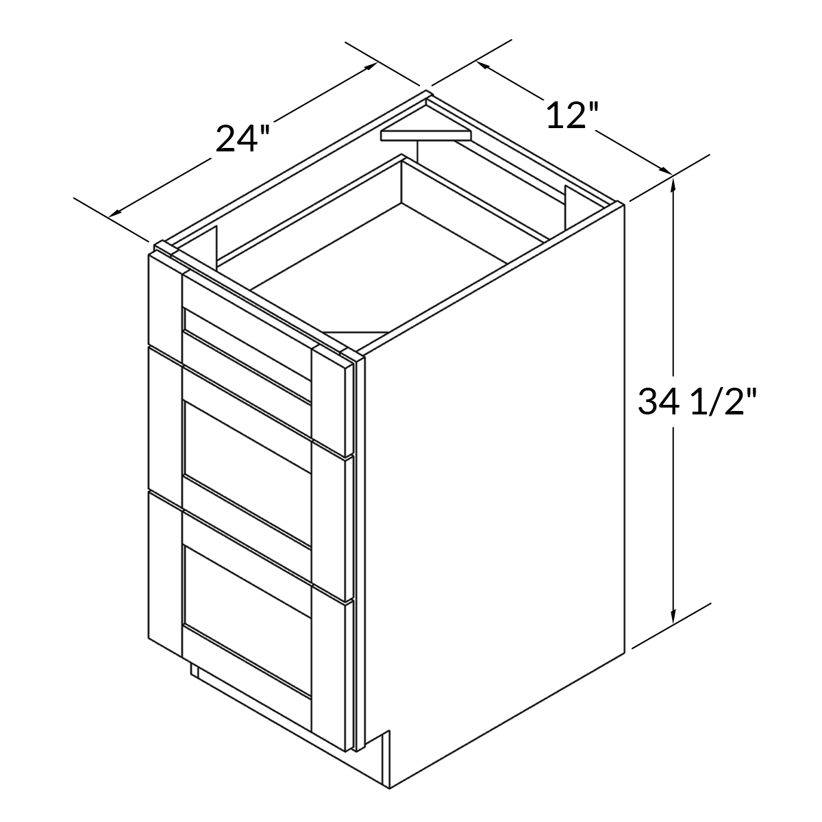 Drawer Base Kitchen Cabinet DB12 Shaker Toffee LessCare 12 in. width 34.5 in. height 24 in. depth