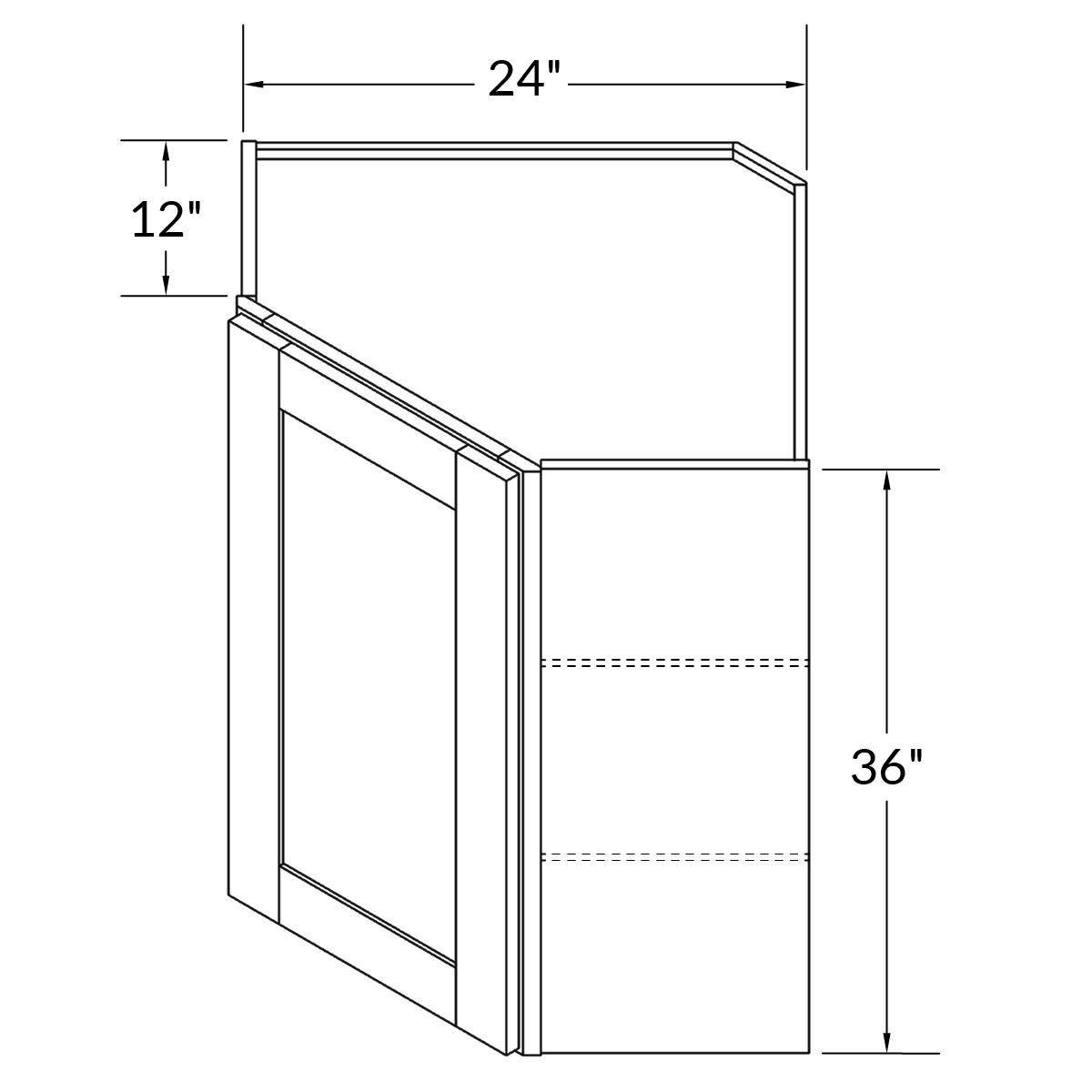 Diagonal Corner Kitchen Cabinet DC2436 Milan Slate LessCare 24 in. width 36 in. height 12 in. depth