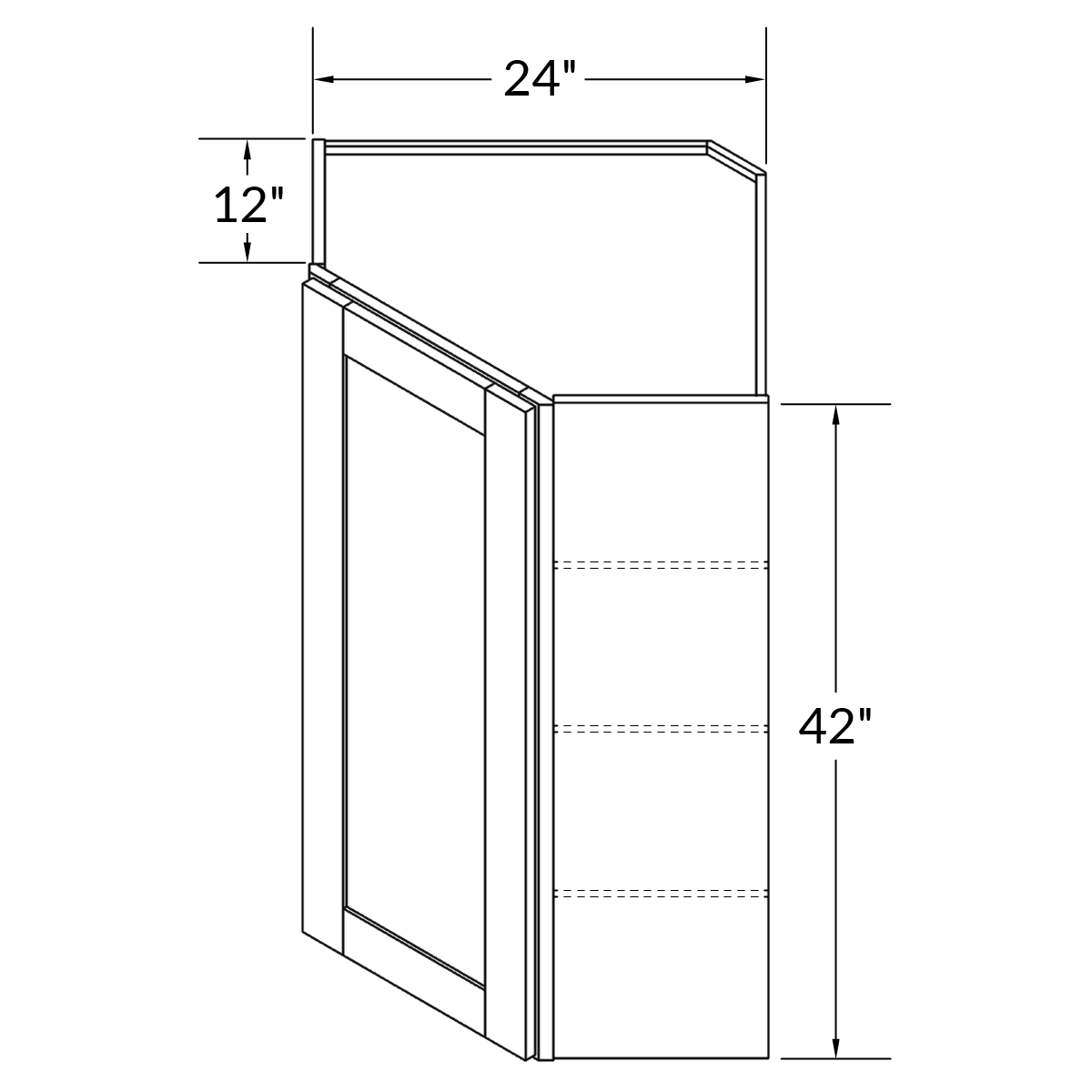 Diagonal Corner Kitchen Cabinet DC2442 Shaker Toffee LessCare 24 in. width 42 in. height 12 in. depth