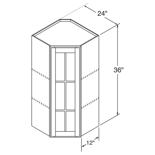 Mullion Diagonal Corner Wall Kitchen Cabinet DCMD2436 Newport LessCare 24 in. width 36 in. height 12 in. depth