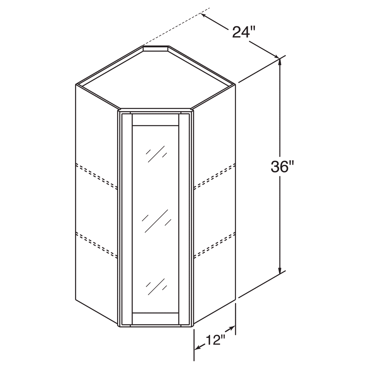 Mullion Diagonal Corner Wall Kitchen Cabinet DCMD2436 Shaker Toffee LessCare 24 in. width 36 in. height 12 in. depth