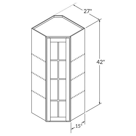 Mullion Diagonal Corner Wall Kitchen Cabinet DCMD2742 Newport LessCare 27 in. width 42 in. height 15 in. depth