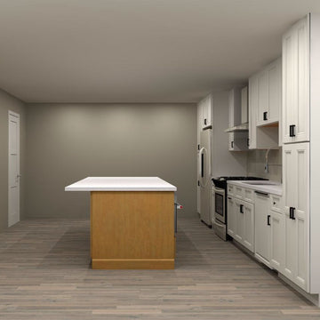Fabuwood Allure Fusion Dove and Galaxy Timber 228 in. Single Wall Kitchen with Island and 36 in. Double Sink