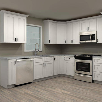 Fabuwood Allure Galaxy Frost 111 by 138 in. L Shaped Kitchen and 36 in. Double Sink