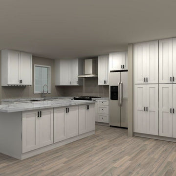Fabuwood Allure Galaxy Frost 114 by 138 by 49 in. L Shaped Kitchen with Island and 33 in. Double Sink