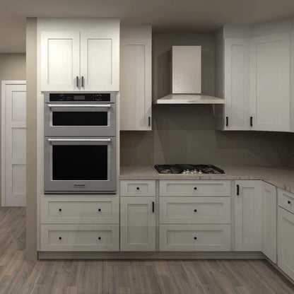 Fabuwood Allure Galaxy Frost 142 by 117 by 66 in. Galley Kitchen with Island and 33 in. Farmhouse Sink