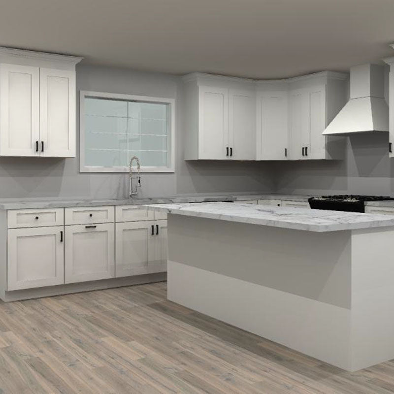 Fabuwood Allure Galaxy Frost 143 by 150 in. L Shaped Kitchen with Island and 36 in. Double Sink