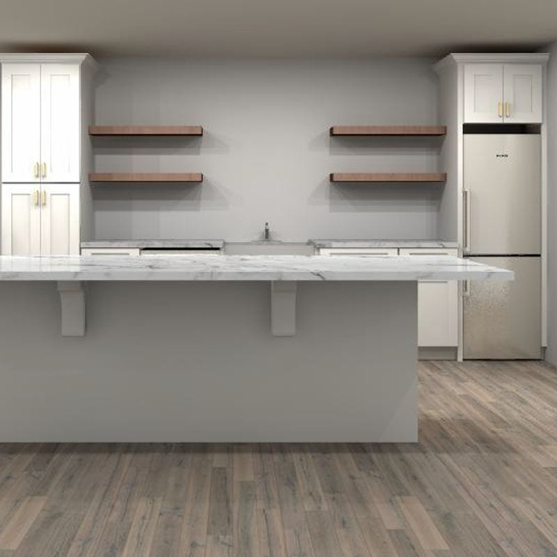 Fabuwood Allure Galaxy Frost 165 in. Single Wall Kitchen with Island and 30 in. Farmhouse Sink