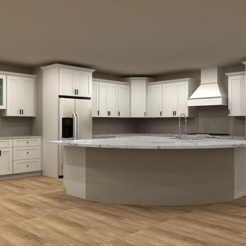 Fabuwood Allure Galaxy Frost 177 by 129 by 80 in. L Shaped Kitchen with Island and 24 in. Sink