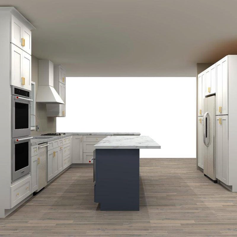 Fabuwood Allure Galaxy Frost and Galaxy Indigo 198 by 96 by 97 in. Galley Kitchen with Island and 36 in. Double Sink