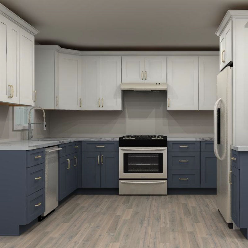 Fabuwood Allure Galaxy Frost and Indigo 117 by 133 by 54 in. U Shaped Kitchen and 33 in. Double Sink