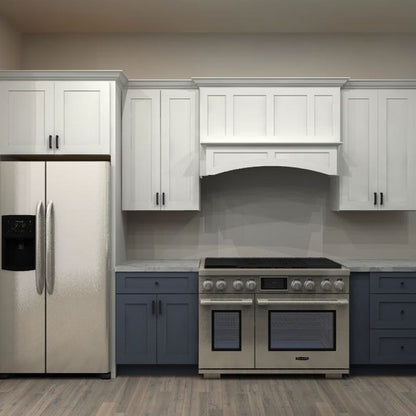 Fabuwood Allure Galaxy Frost and Indigo 126 by 140 in. L Shaped Kitchen with Island and 36 in. Farmhouse Sink