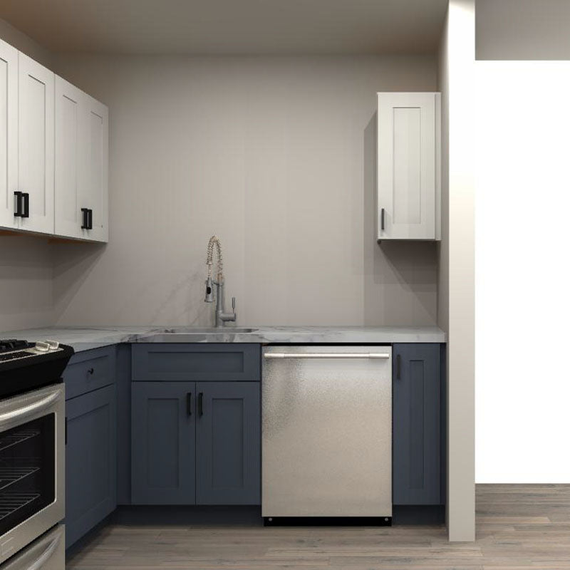 Fabuwood Allure Galaxy Frost and Indigo 137 by 84 in. L Shaped Kitchen and 24 in. Sink