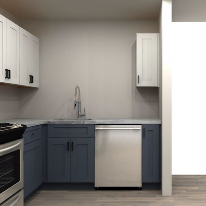 Fabuwood Allure Galaxy Frost and Indigo 137 by 84 in. L Shaped Kitchen and 24 in. Sink