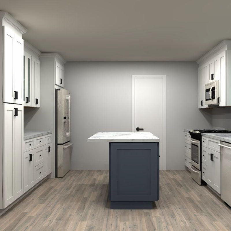Fabuwood Allure Galaxy Frost and Indigo 141 by 140 in. Galley Kitchen with Island and 30 in. Sink