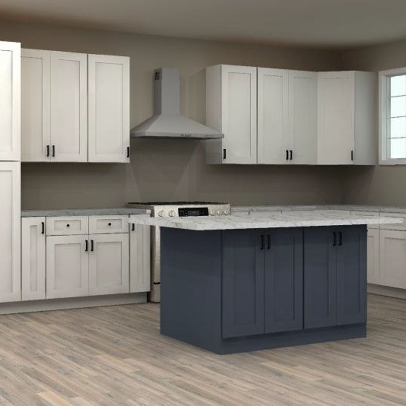 Fabuwood Allure Galaxy Frost and Indigo 159 by 196 by 50 in. L Shaped Kitchen with Island and 36 in. Double Sink
