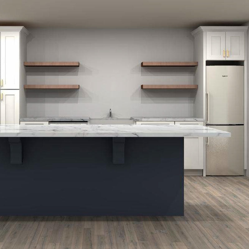 Fabuwood Allure Galaxy Frost and Indigo 165 in. Single Wall Kitchen with Island and 30 in. Farmhouse Sink