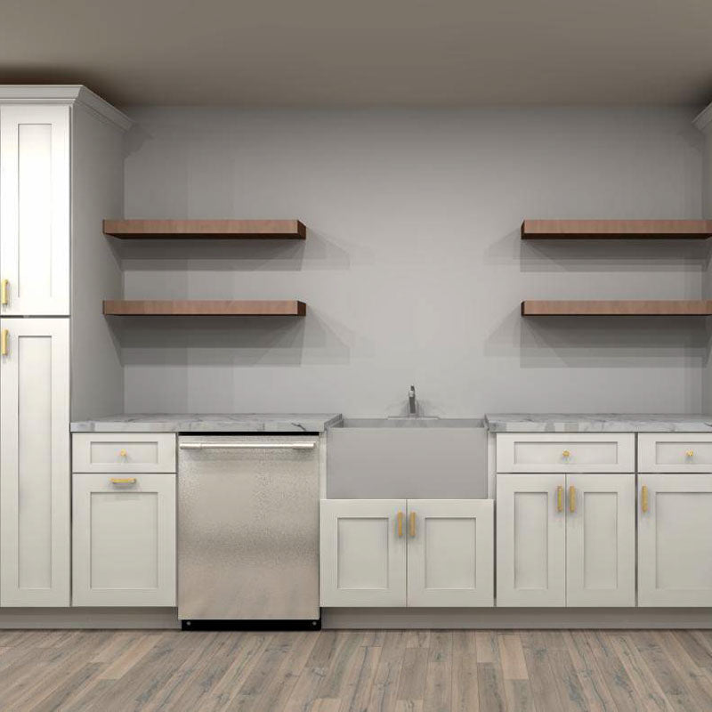 Fabuwood Allure Galaxy Frost and Indigo 165 in. Single Wall Kitchen with Island and 30 in. Farmhouse Sink