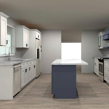 Fabuwood Allure Galaxy Frost and Indigo 173 by 179 in. Galley Kitchen with Island and 36 in. Double Sink