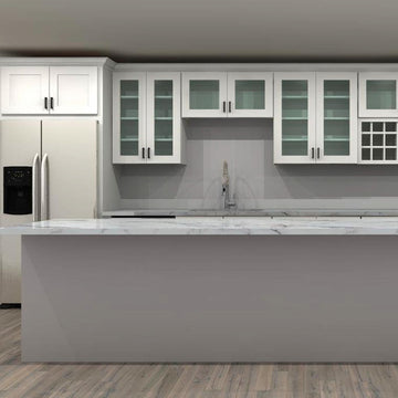 Fabuwood Allure Galaxy Frost and Nickel 237 in. Single-Wall Kitchen with Island and 36 in. Double Sink
