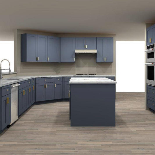 Fabuwood Allure Galaxy Indigo 132 by 54 by 74 in. Galley Kitchen with Island and 36 in. Double Sink