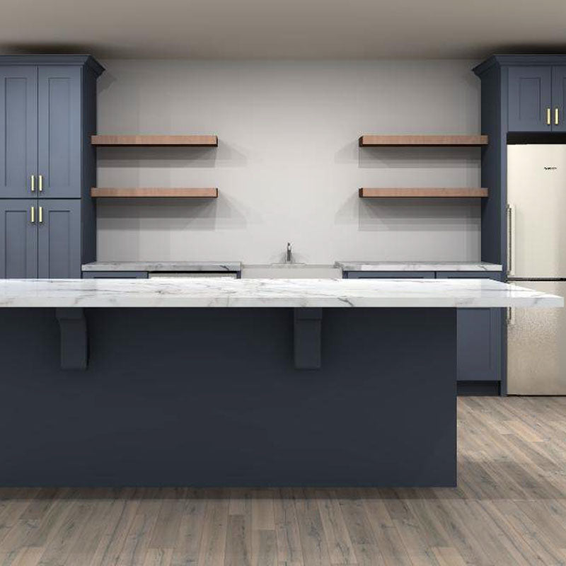 Fabuwood Allure Galaxy Indigo 165 in. Single Wall Kitchen with Island and 30 in. Farmhouse Sink