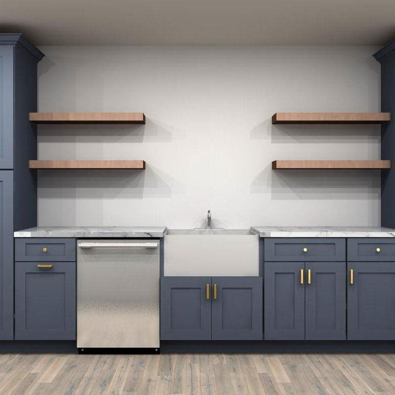 Fabuwood Allure Galaxy Indigo 165 in. Single Wall Kitchen with Island and 30 in. Farmhouse Sink