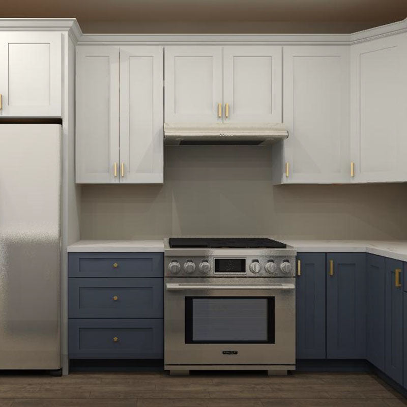 Fabuwood Allure Galaxy Indigo and Frost 148 by 150 in. L Shaped Kitchen with Island and 33 in. Double Sink