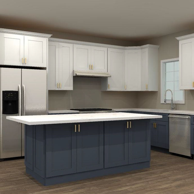 Fabuwood Allure Galaxy Indigo and Frost 148 by 150 in. L Shaped Kitchen with Island and 33 in. Double Sink