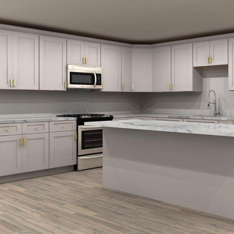 Fabuwood Allure Galaxy Nickel 144 by 168 in. L Shaped Kitchen with Island and 30 in. Sink