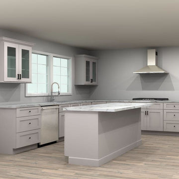 Fabuwood Allure Galaxy Nickel 147 by 126 by 116 in. U Shaped Kitchen with Island and 36 in. Double Sink