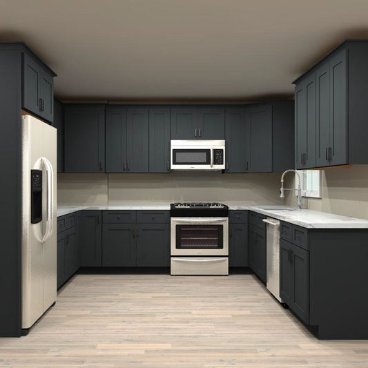 Fabuwood Allure Galaxy Pitch Black 117 by 138 by 119 in. U Shaped Kitchen and 36 in. Double Sink