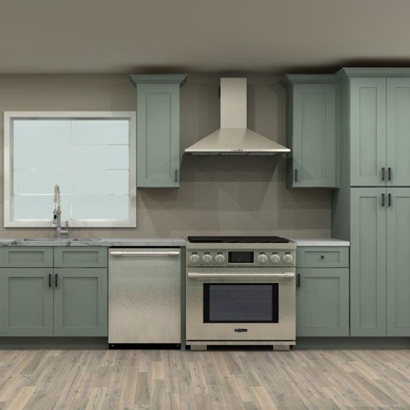 Fabuwood Allure Galaxy Sage Green 248 by 45 by 161 by 69 in. Galley Kitchen and 36 in. Double Sink