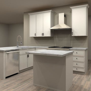 Fabuwood Allure Luna Dove 93 by 105 in. L Shaped Kitchen with Island and 39 in. Double Sink