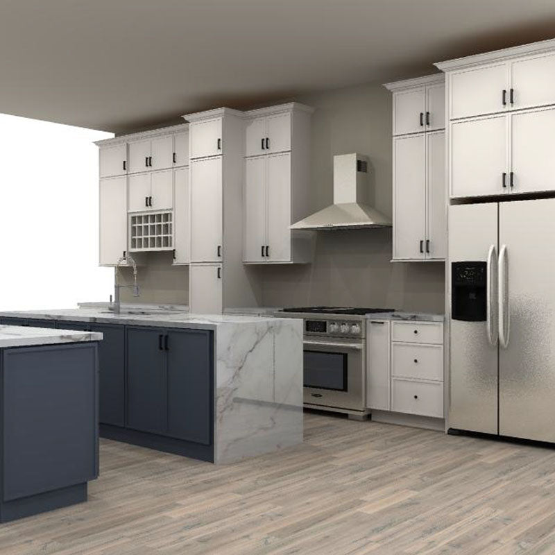 Fabuwood Allure Luna Dove and Indigo 220 in. Single-Wall Kitchen with 2 x Islands and 36 in. Double Sink