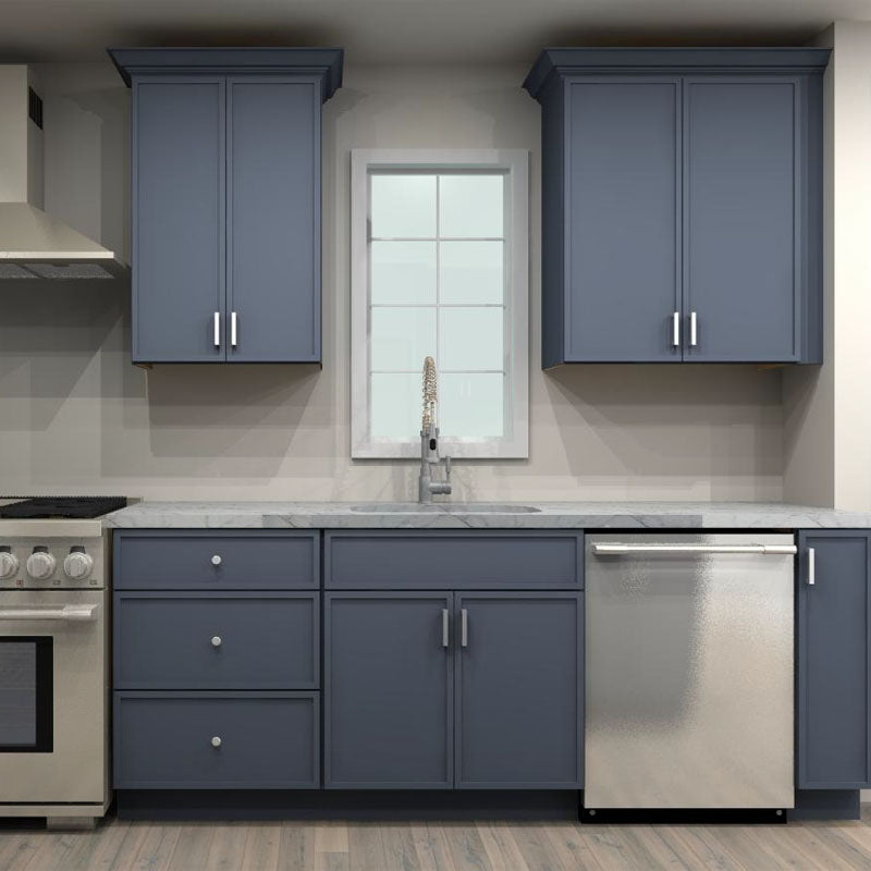 Fabuwood Allure Luna Indigo 124 by 70 in. Galley Kitchen with Island and 30 in. Sink