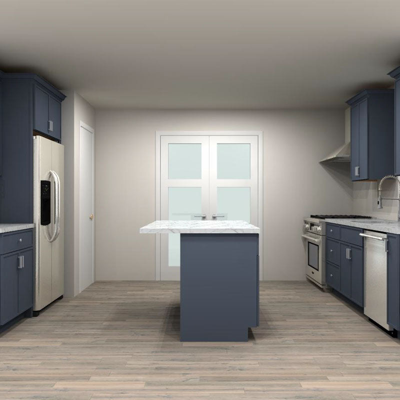 Fabuwood Allure Luna Indigo 124 by 70 in. Galley Kitchen with Island and 30 in. Sink