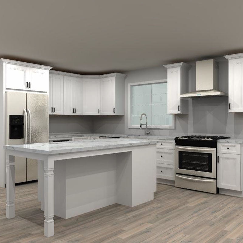 Fabuwood Allure Onyx Frost 111 by 160 in. L Shaped Kitchen with Island and 30 in. Sink