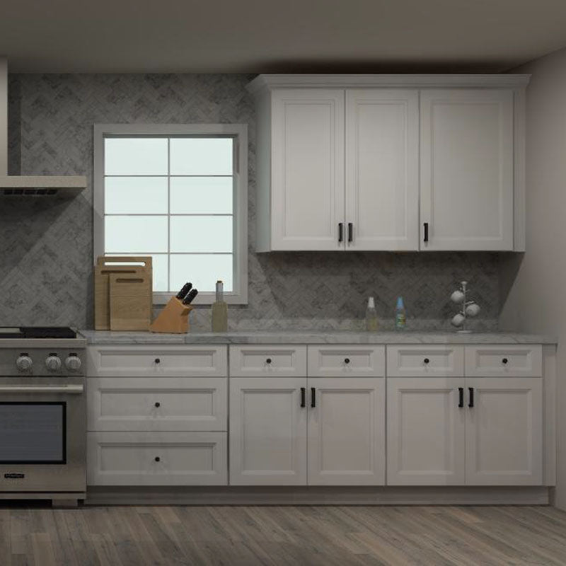 Fabuwood Allure Onyx Frost and Cobblestone 139 by 246 in. L Shaped Kitchen with Island and 36 in. Double Sink