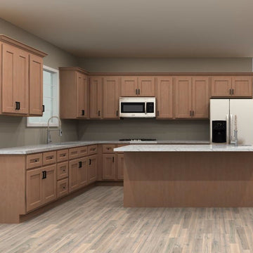 Fabuwood Quest Metro Java 138 by 150 by 108 in. L Shaped Kitchen with Island and 36 in. Double Sink