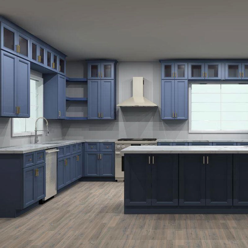KCD Premier Brooklyn Midnight 133 by 249 by 120 by 50 in. Peninsula Kitchen with Island and 36 in. Double Sink