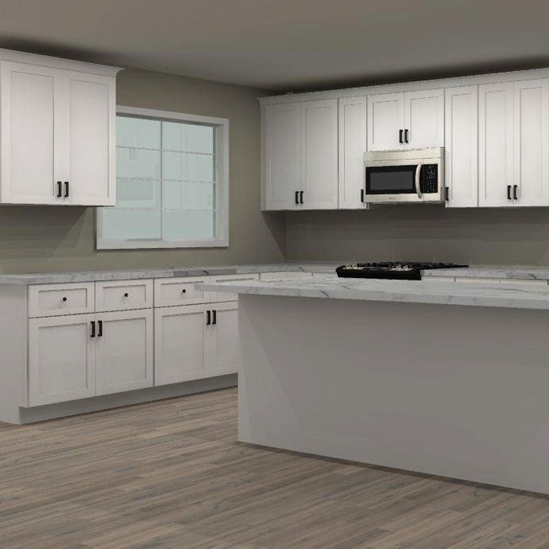Kitchen Cabinet Distributor White Shaker 111 by 216 in. L Shaped Kitchen with Island and 30 in. Sink