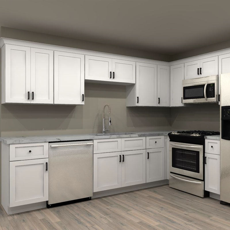Kitchen Cabinet Distributor White Shaker 120 by 107 in. L Shaped Kitchen and 36 in. Double Sink