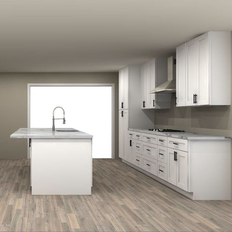 LessCare Alpina White 101 by 162 in. Galley Kitchen with Island and 36 in. Double Sink