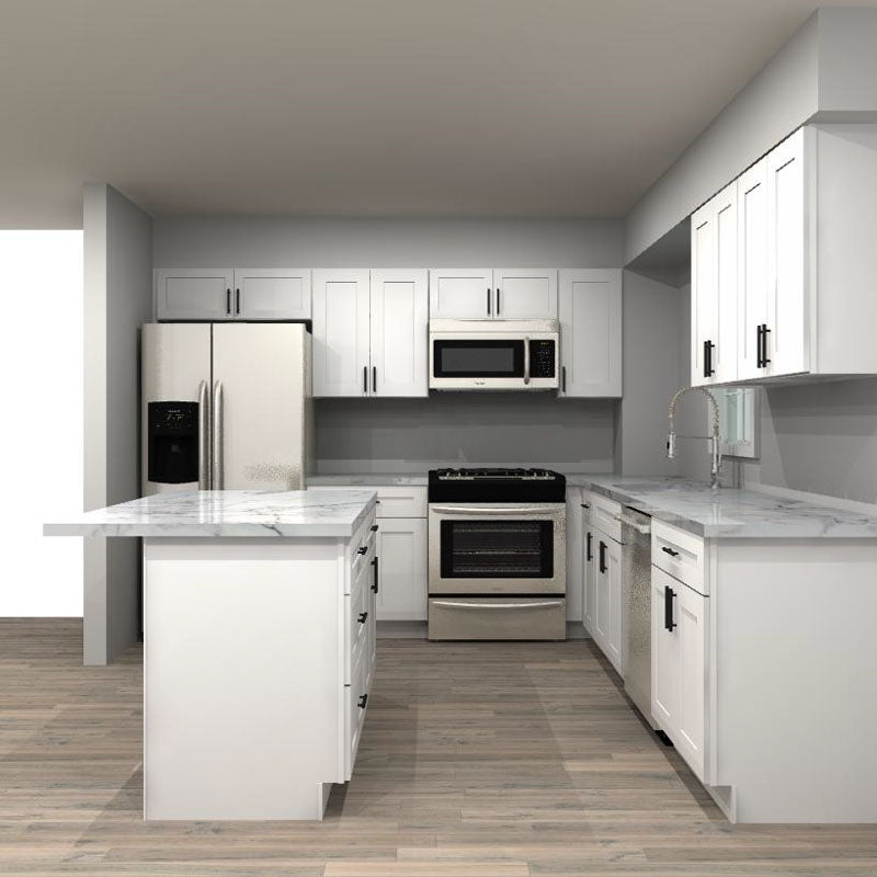 LessCare Alpina White 109 by 105 in. L Shaped Kitchen with Island and 30 in. Sink