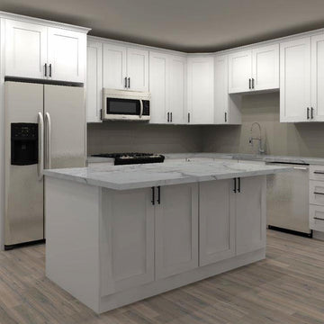 LessCare Alpina White 138 by 108 in. L Shaped Kitchen with Island and 36 in. Double Sink