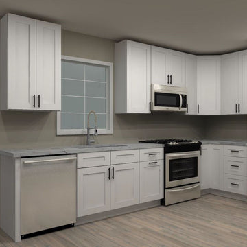 LessCare Alpina White 146 by 93 in. L Shaped Kitchen and 36 in. Double Sink
