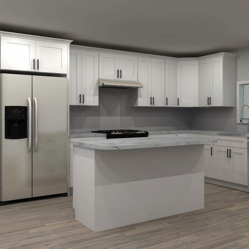 LessCare Alpina White 154 by 138 in. L Shaped Kitchen with Island and 30 in. Sink